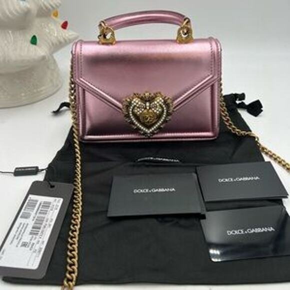 Women's Dolce & Gabanna pink leather top handle bejeweled bag made in Italy - Picture 9 of 16